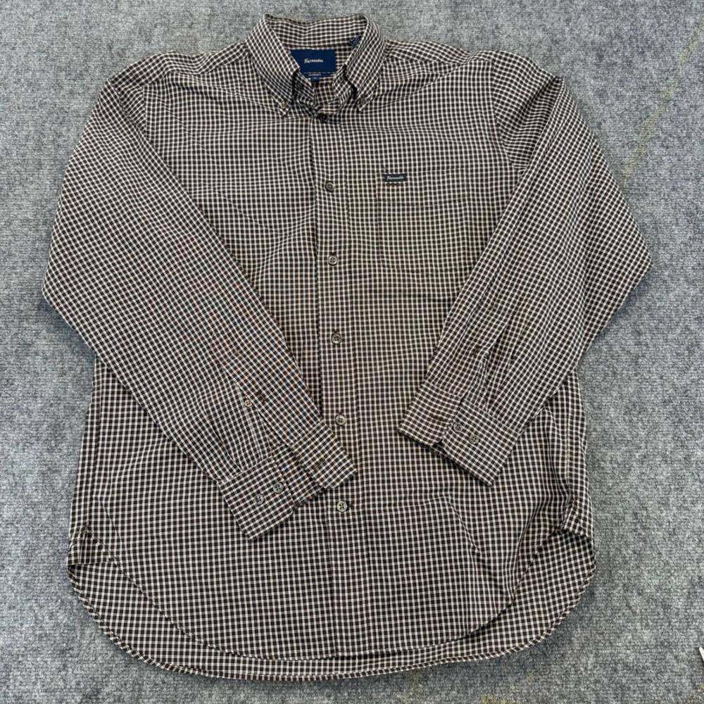 Faconnable Check Button Down Shirt Brown White Size 16N